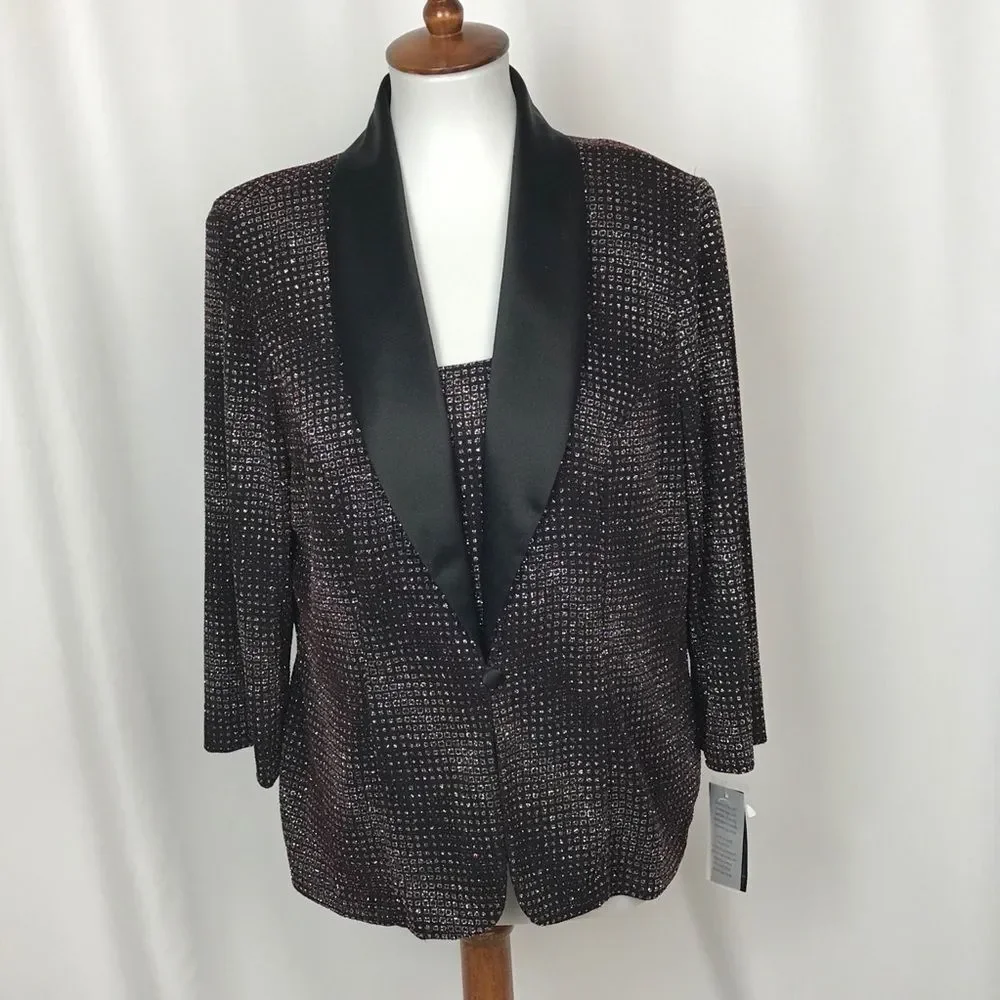 Black with Red Glitter Twinset Black Satin Shawl Tuxedo Lapel